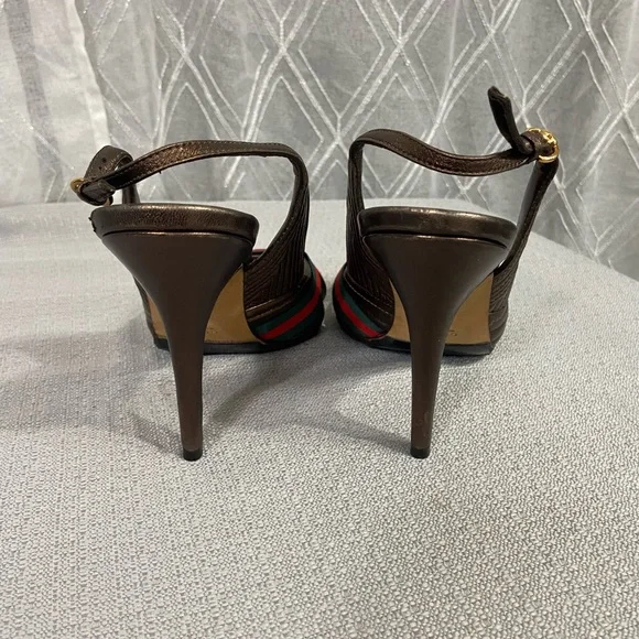 Gucci heels shoes pumps stiletto slip in sandals authentic web peep open toe